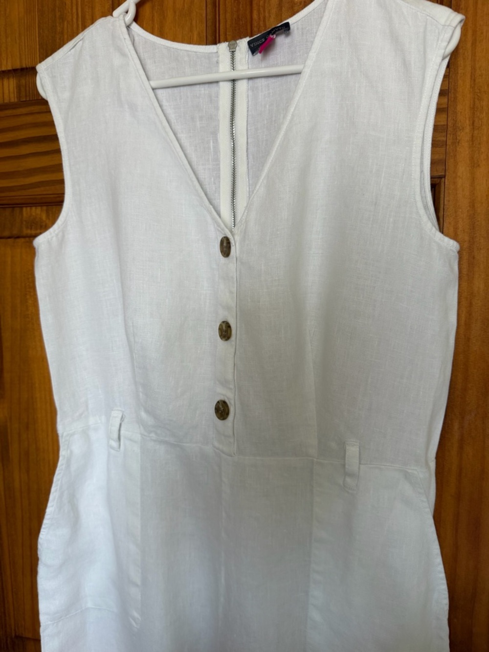 Vince Camuto 100% linen White Sleeveless One-Piece Jumpsuit - Picture 3 of 10